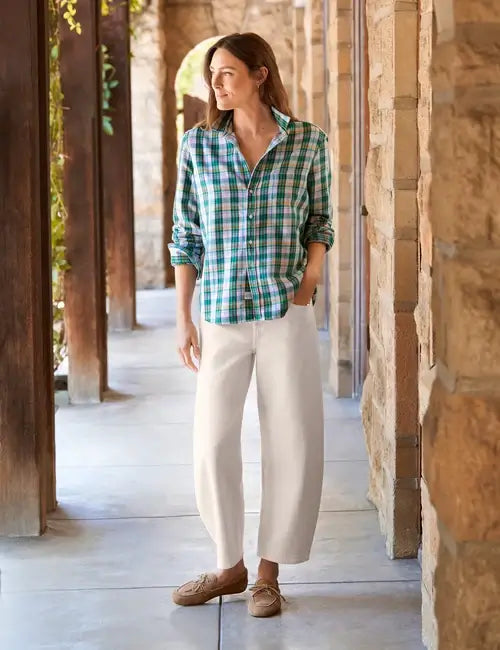 RELAXED BUTTON UP SHIRT IN GREEN PINK BLUE BLACK PLAID