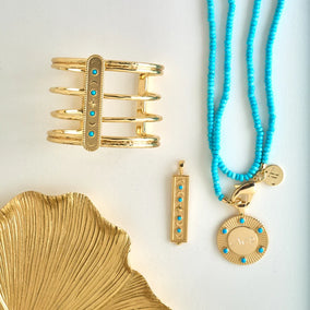 DOUBLE WRAP DIAMOND CUT BEADED NECKLACE IN TURQUOISE