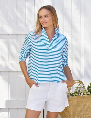 PATRICK POPOVER HENLEY IN TURQUOISE STRIPE