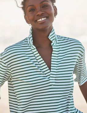 PATTY POPOVER HENLEY- GREEN STRIPE