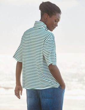 PATTY POPOVER HENLEY- GREEN STRIPE