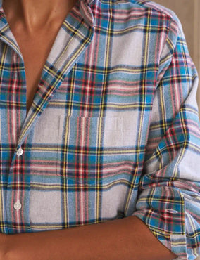 RELAXED BUTTON-UP SHIRT - YELLOW, BLUE, RED PLAID