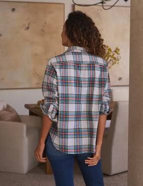 RELAXED BUTTON-UP SHIRT - YELLOW, BLUE, RED PLAID