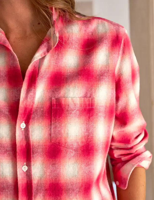 RELAXED BUTTON-UP SHIRT - DARK PINK, WHITE PLAID