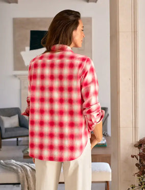 RELAXED BUTTON-UP SHIRT - DARK PINK, WHITE PLAID