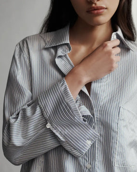 NEW MORNING AFTERSHIRT IN SILK METALLIC STRIPE