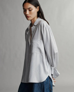NEW MORNING AFTERSHIRT IN SILK METALLIC STRIPE