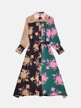 SCREEN PRINTED LONG SILK DRESS