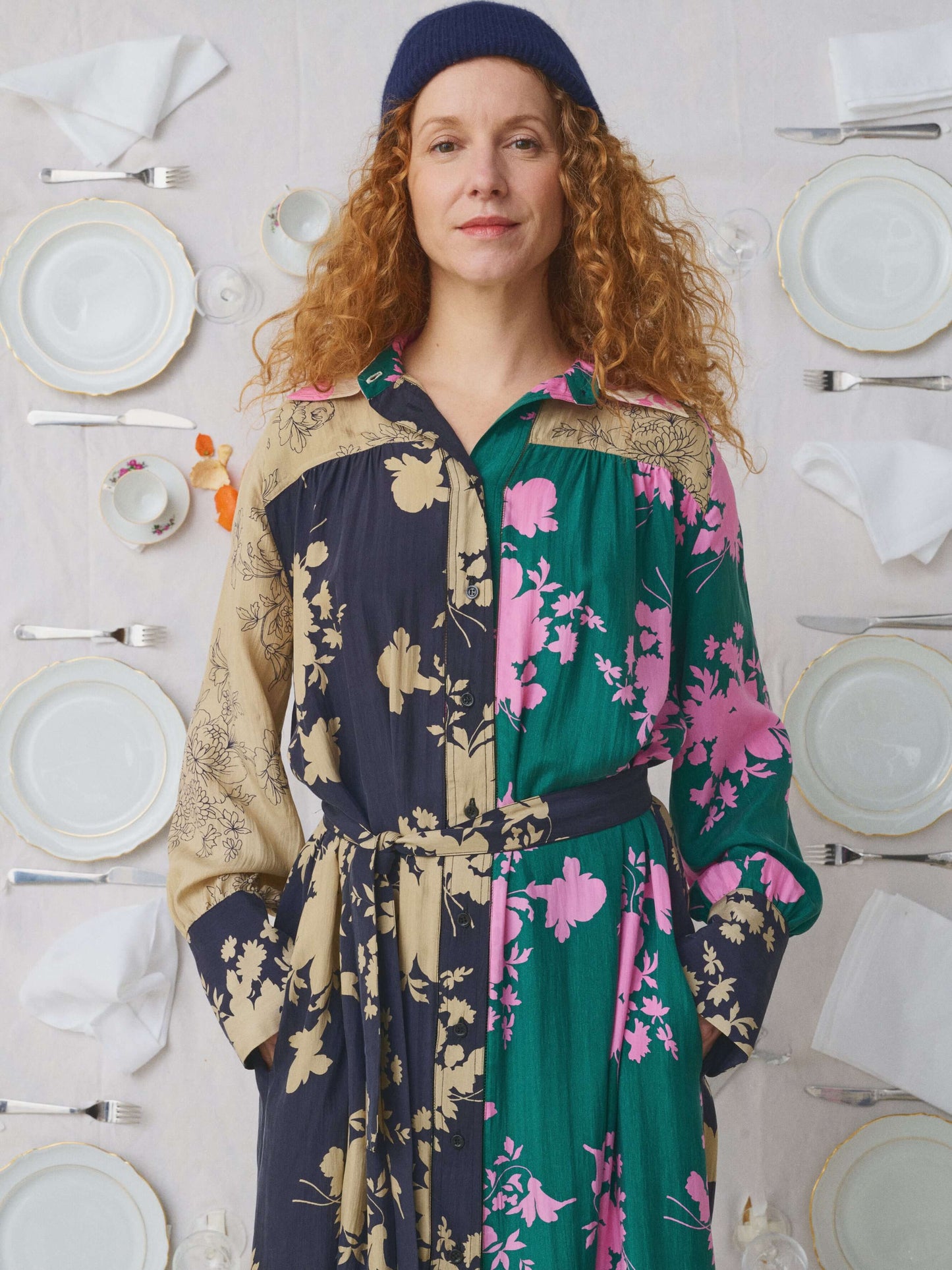 SCREEN PRINTED LONG SILK DRESS