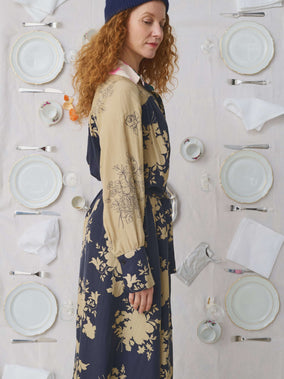 SCREEN PRINTED LONG SILK DRESS