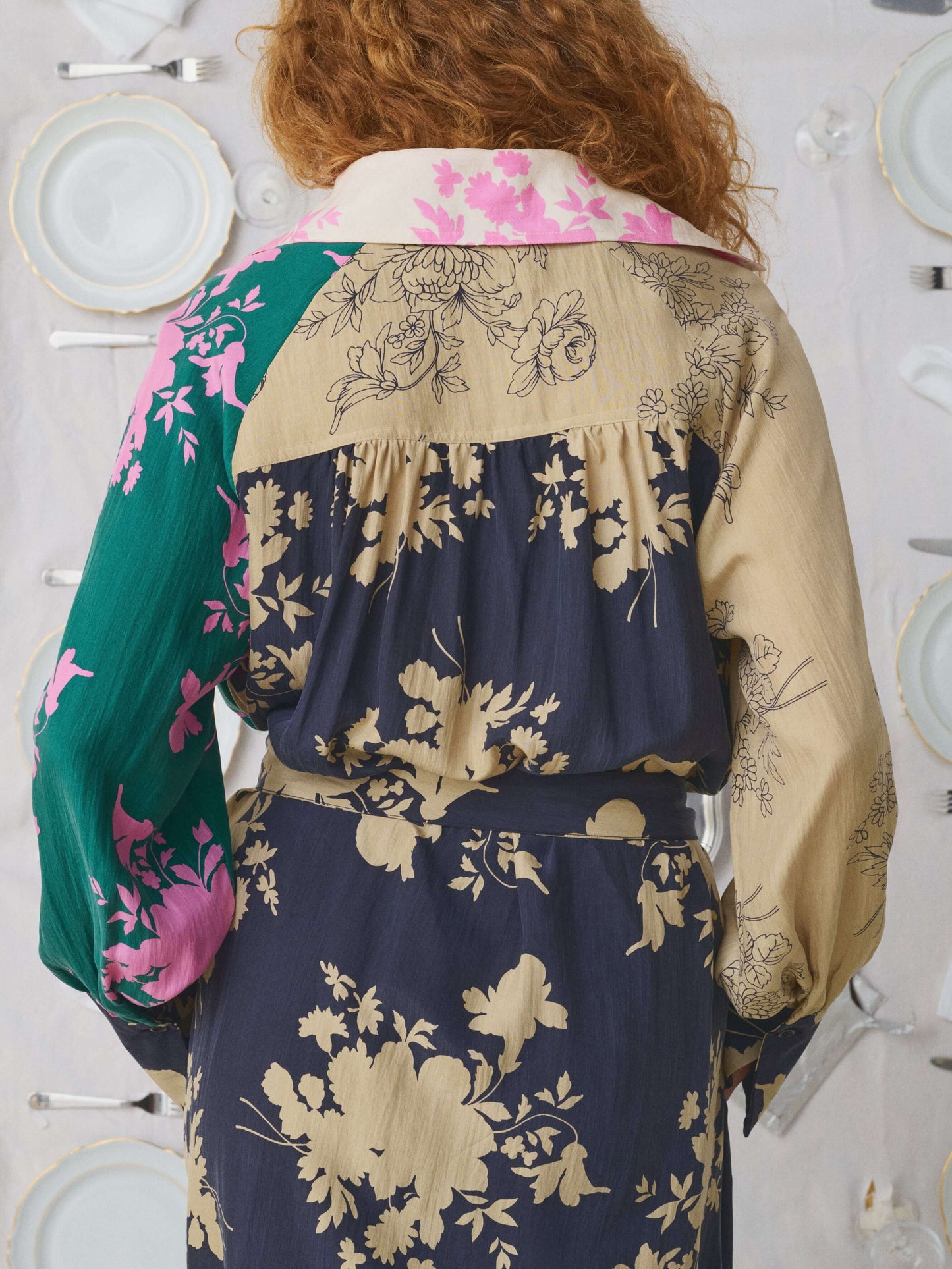 SCREEN PRINTED LONG SILK DRESS