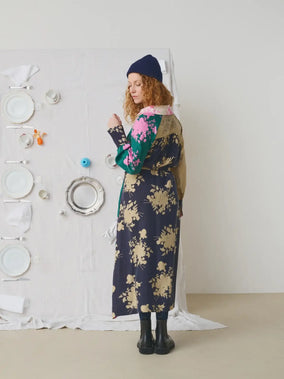 SCREEN PRINTED LONG SILK DRESS