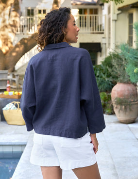 GABI POPOVER SHIRT- NAVY