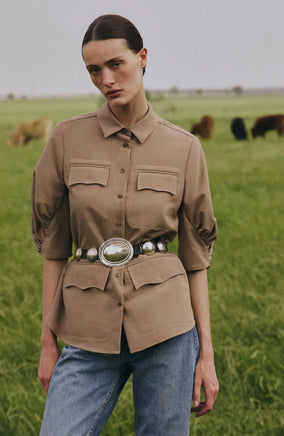 MELANGE CREPE CAMP SHIRT