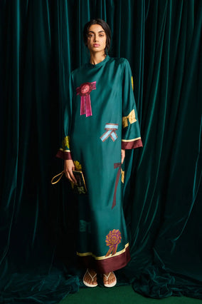 ROSETTE SILK MIDI DRESS