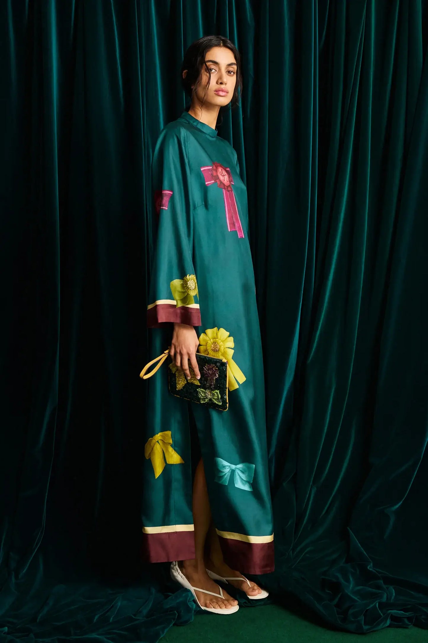 ROSETTE SILK MIDI DRESS