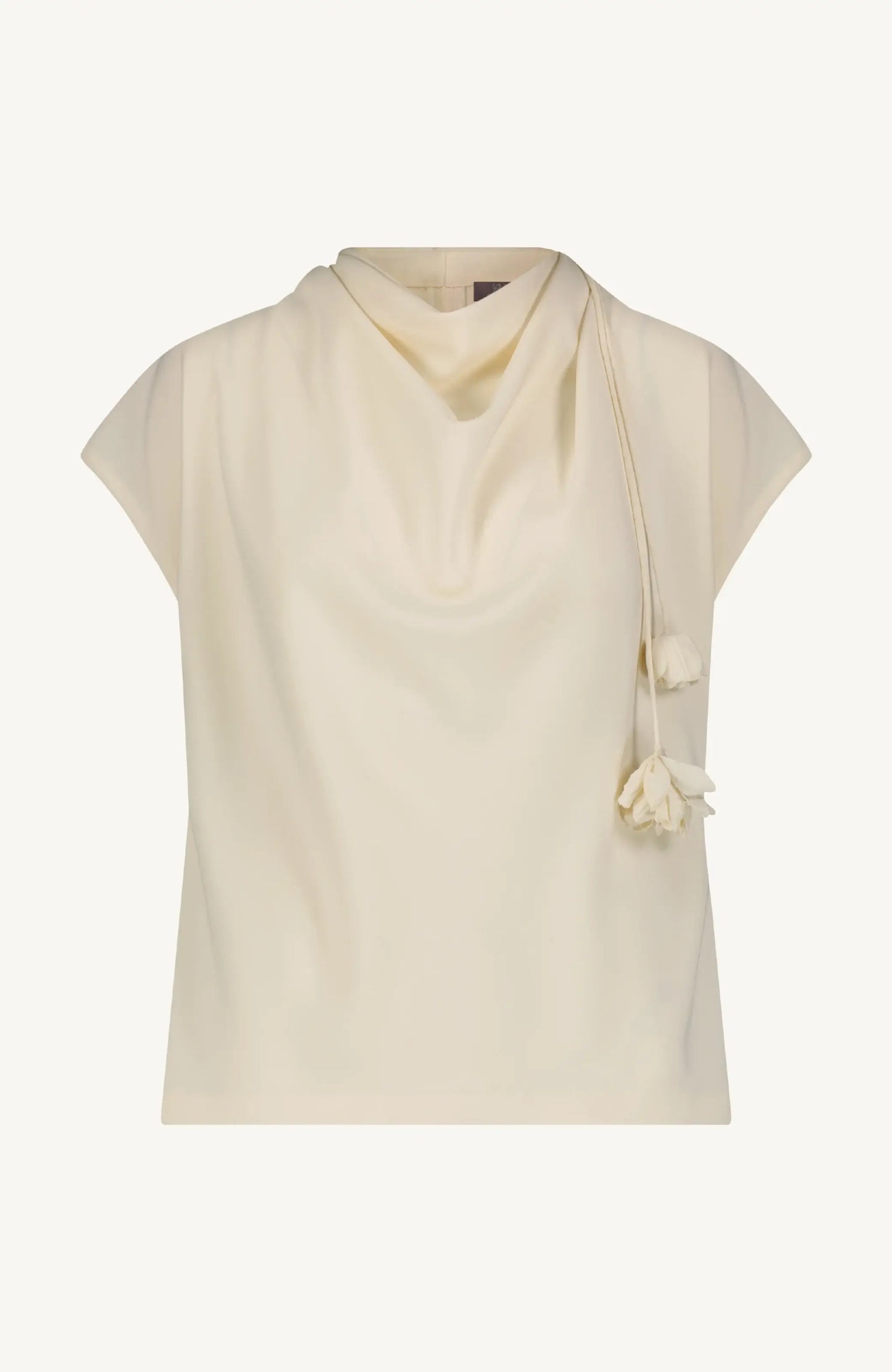 FLUID CREPE DROP FLOWER COWL NECK TOP