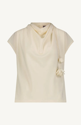 FLUID CREPE DROP FLOWER COWL NECK TOP