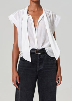 PENNY BLOUSE WITH NECK TIE - WHITE