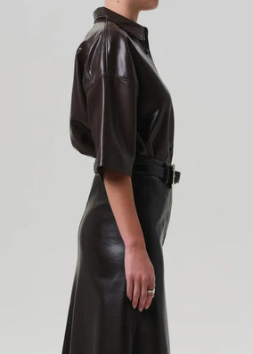 FRANCES CROPPED CAPE BUTTON UP IN LEATHER