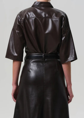FRANCES CROPPED CAPE BUTTON UP IN LEATHER