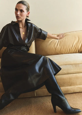 FRANCES CROPPED CAPE BUTTON UP IN LEATHER