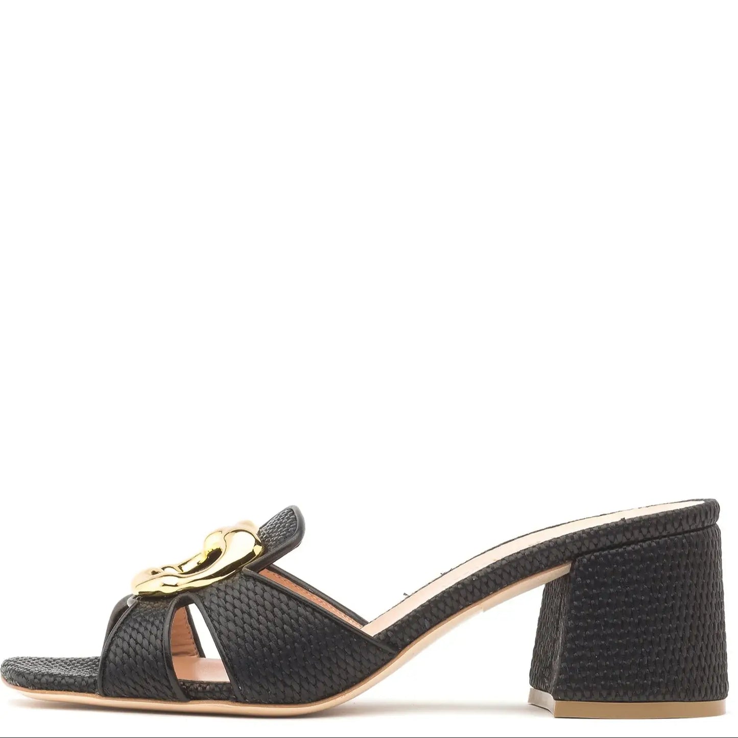 CICELY BLACK RAFFIA BLOCK HEEL