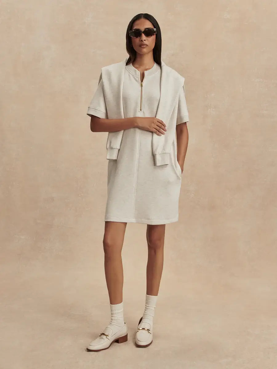 NORI HALF ZIP DRESS- IVORY MARL
