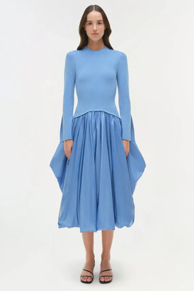 KENLIE L/S MOCK NECK MIDI DRESS- HORIZON