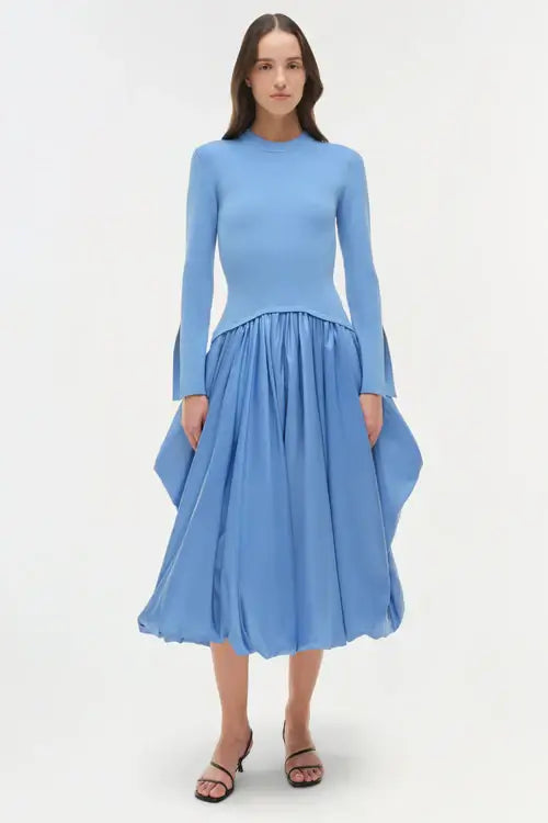 KENLIE L/S MOCK NECK MIDI DRESS- HORIZON