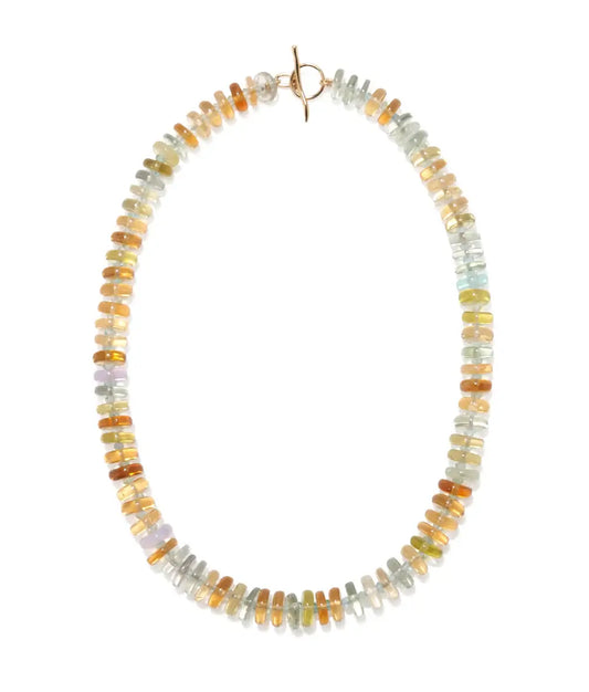 MIXED SEMIPRECIOUS STONE, AQUAMARINE & 14K GOLD NECKLACE