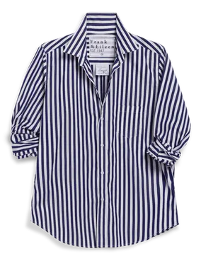 BARRY BUTTON UP- NAVY WHITE STRIPE