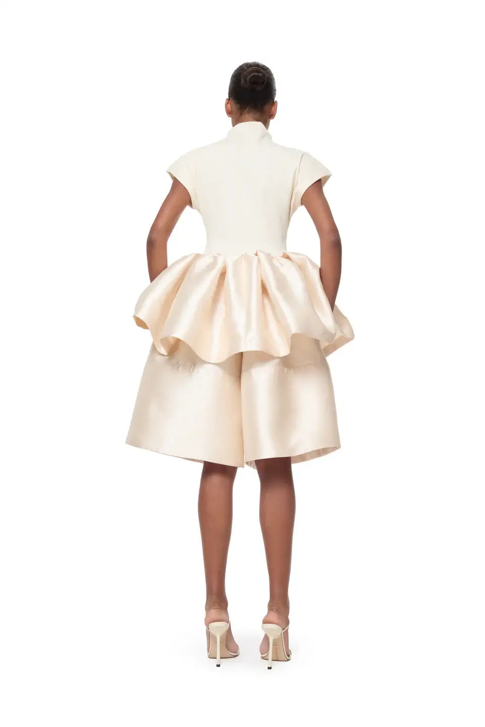 HEAVY SATIN CAP SLEEVE TOP WITH PEPLUM