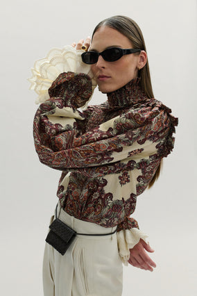 PAIGE SHIRRED BLOUSE IN OLD WORLD BOHEMIA