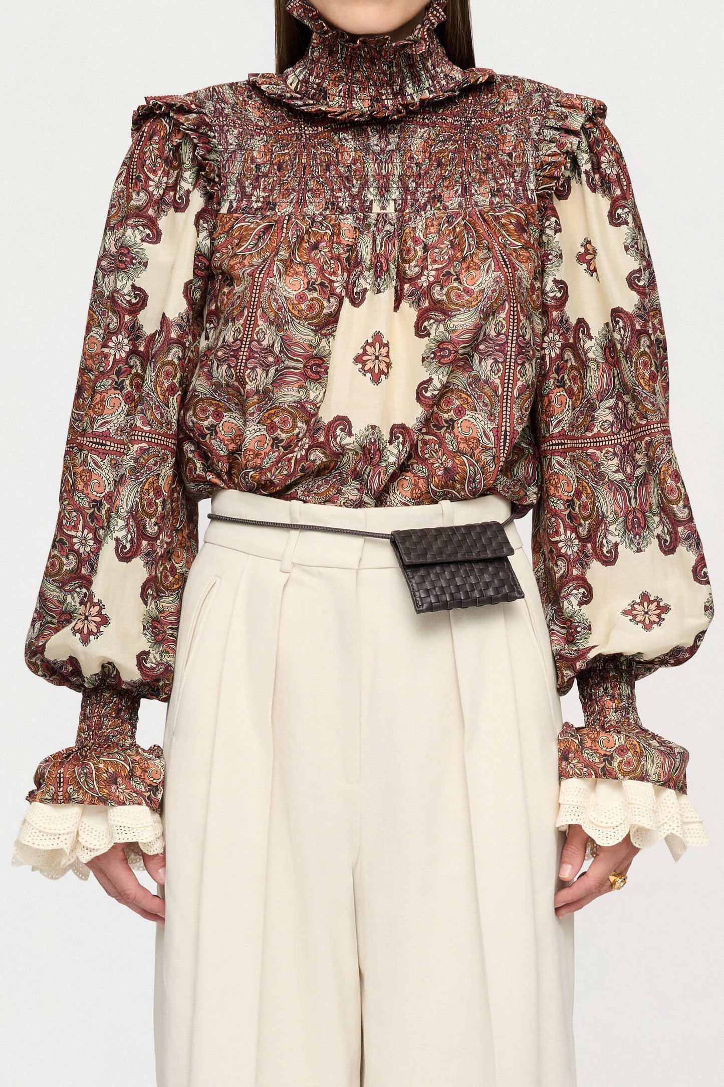 PAIGE SHIRRED BLOUSE IN OLD WORLD BOHEMIA