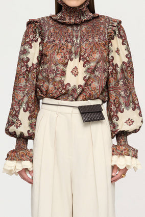 PAIGE SHIRRED BLOUSE IN OLD WORLD BOHEMIA