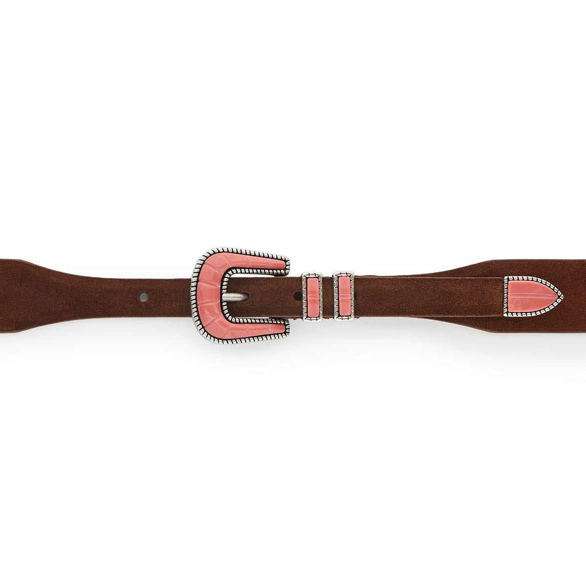 Crazy Color Silver Pink Belt - Brown Suede