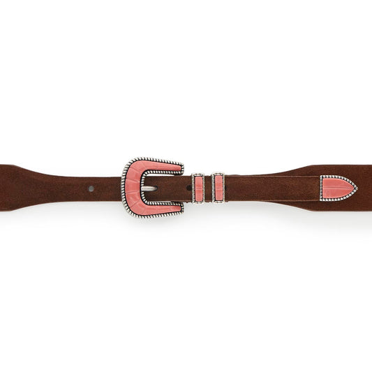 Crazy Color Silver Pink Belt - Brown Suede