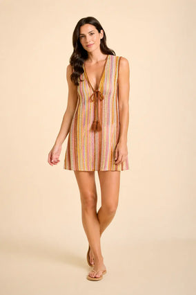 SORRENTO SHORT DRESS - LAVENDER/ORANGE/BROWN STRIPES
