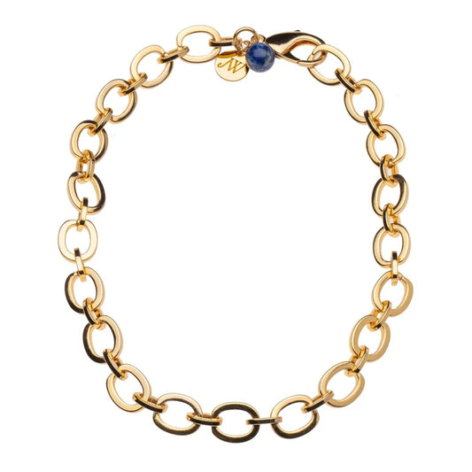 CHUNKY LINK CHAIN WITH LAPIS BEAD 16"