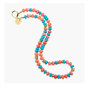 GUMDROP BEADED NECKLACE IN CORAL AND TURQUOISE MIX 16"