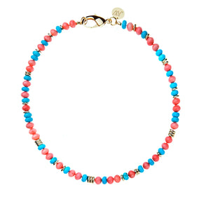 GUMDROP BEADED NECKLACE IN CORAL AND TURQUOISE MIX 16"