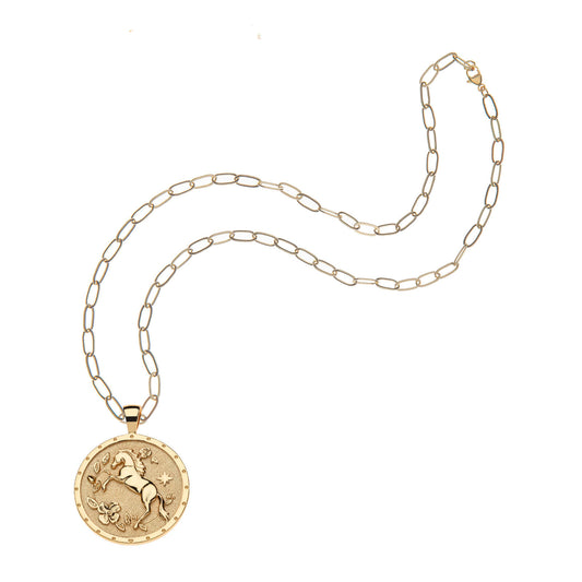 COURAGE YEAR OF THE HORSE PENDANT COIN ON 18" DRAWN LINK CHAIN