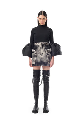 DENIM GREY ACID WASH EMBELISHED MINI SKIRT