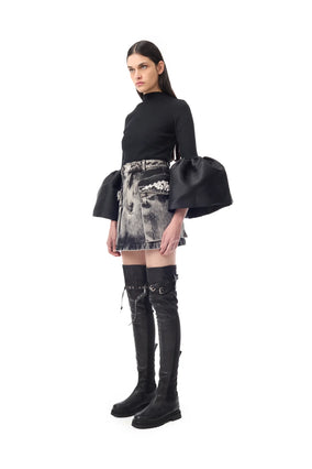 DENIM GREY ACID WASH EMBELISHED MINI SKIRT