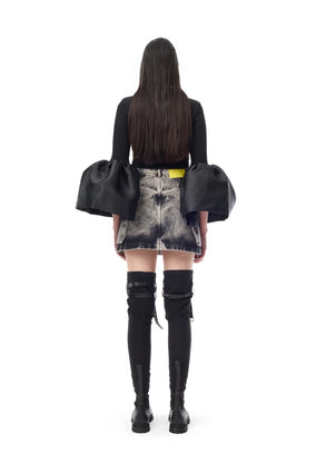 DENIM GREY ACID WASH EMBELISHED MINI SKIRT