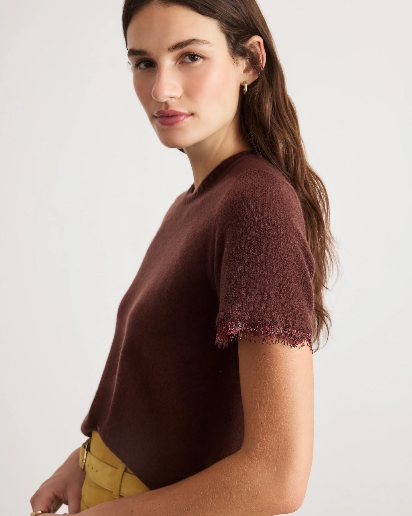 DAILEY CASHMERE TSHIRT SWEATER W/ LACE