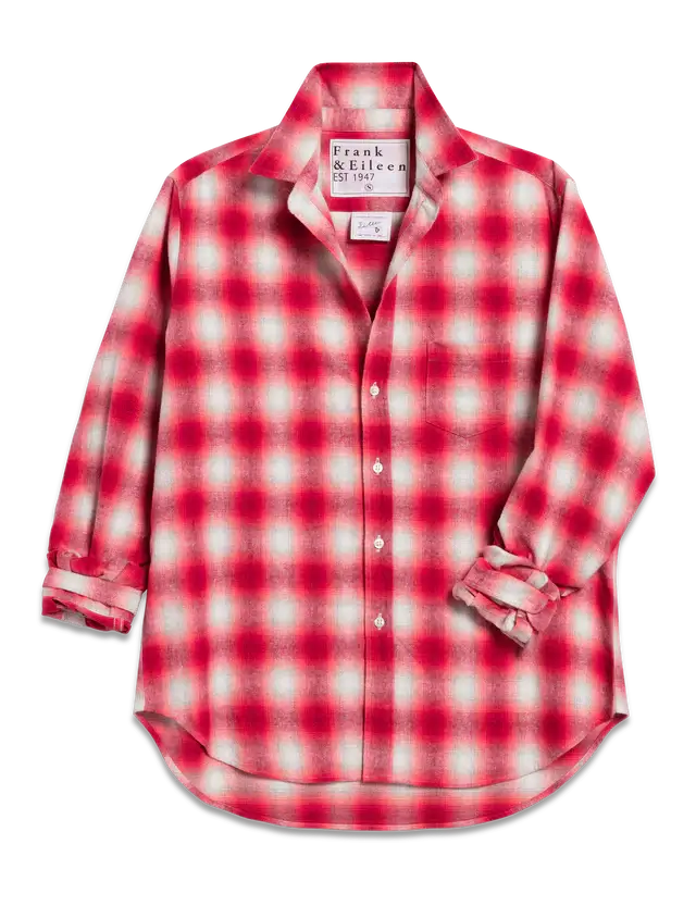 RELAXED BUTTON-UP SHIRT - DARK PINK, WHITE PLAID
