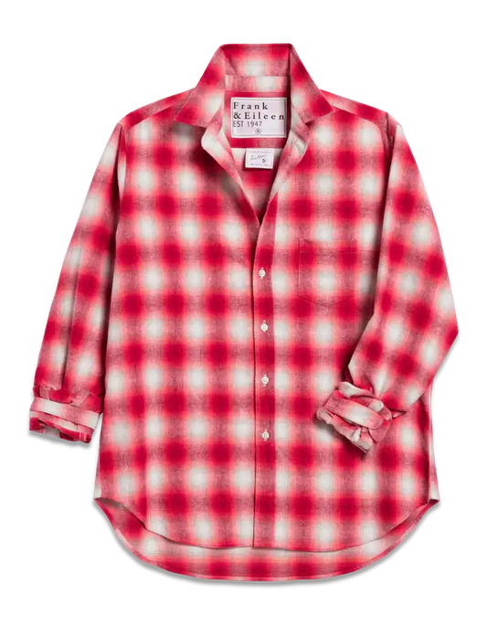 RELAXED BUTTON-UP SHIRT - DARK PINK, WHITE PLAID