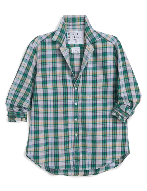 RELAXED BUTTON UP SHIRT IN GREEN PINK BLUE BLACK PLAID